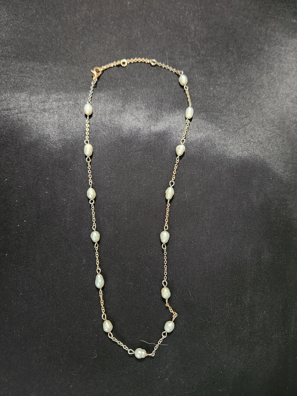 Delicate Pearl Station Gold Chain Necklace - White Pearls